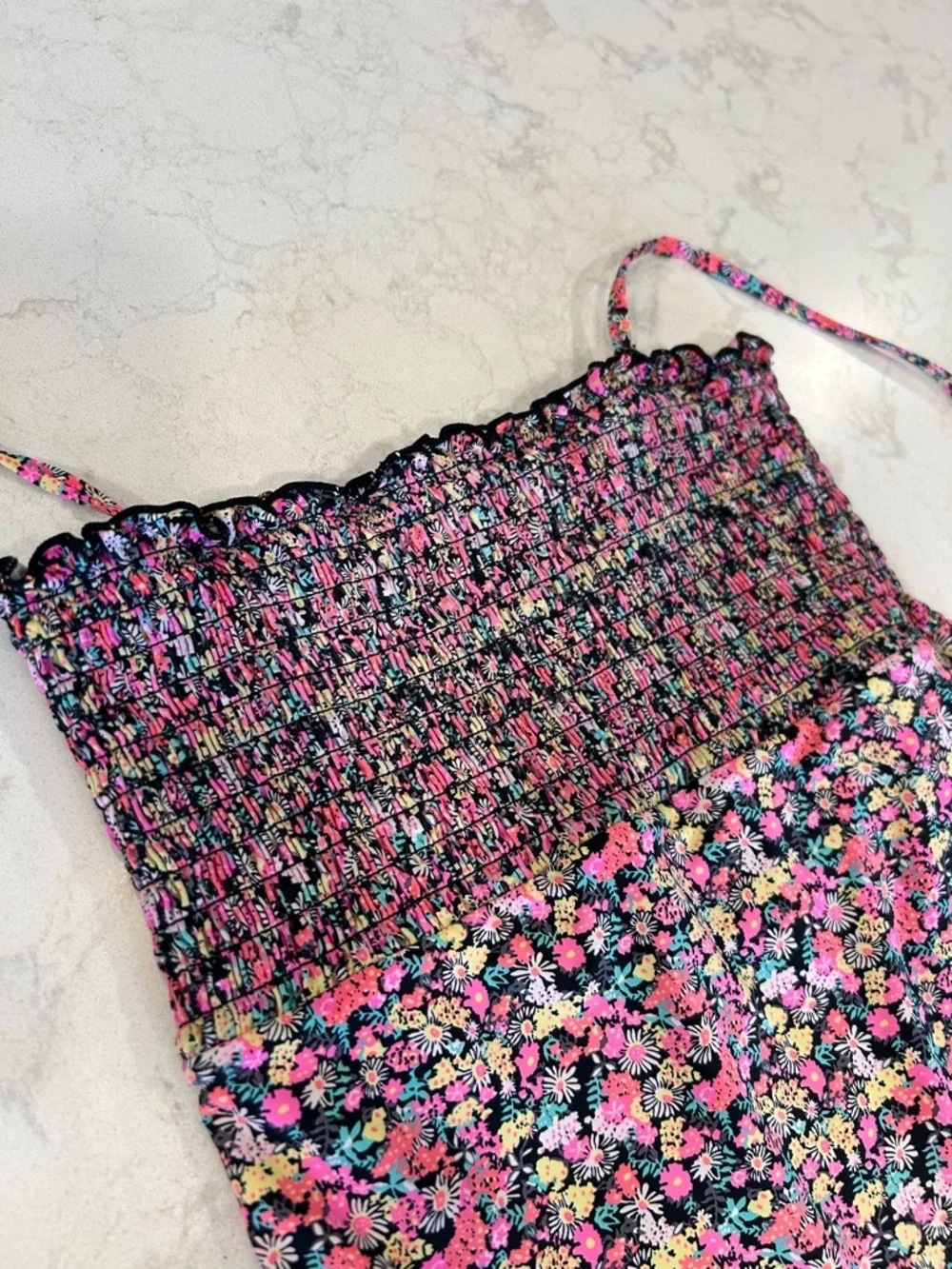 BalticBorn Nikki Smocked One Piece Swimsuit‎ in Neon Floral Beach Size Small